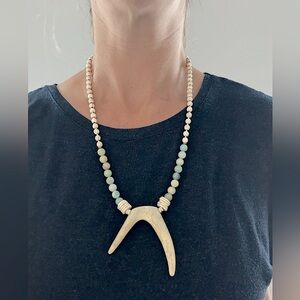 Naturally shed elk antler pendant beaded necklace
